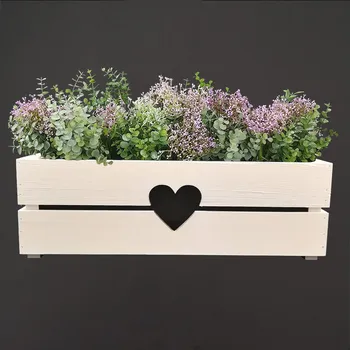 Obal na květináč AMADEA Dřevěný obal s truhlíkem se srdcem bílý, 52x21,5x17cm Český výrobek