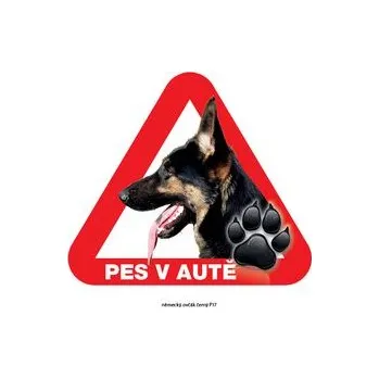 Značení Grel nálepka na plech pozor pes v autě německý ovčák černý