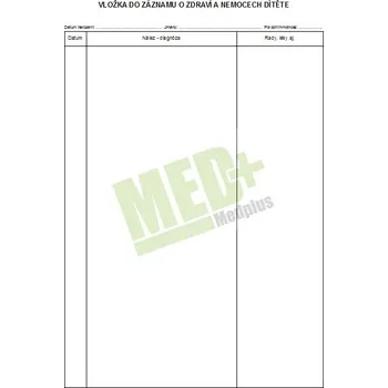 Vložka do záznamu o zdraví a nemoci dítěte, 100 ks v balení
