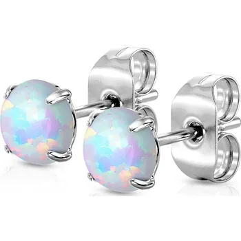 Souprava šperků Atreya Ocelové náušnice s kulatým opálem Barva: Stříbrná / Opálově bílá, Velikost koncovky: 4 mm