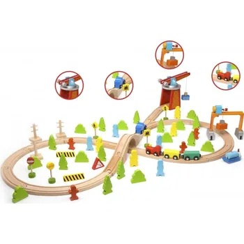 Dřevěná hračka CLASSIC WORLD DĚTSKÁ DŘEVĚNÁ ŽELEZNIČNÍ SOUPRAVA 75 DÍLŮ