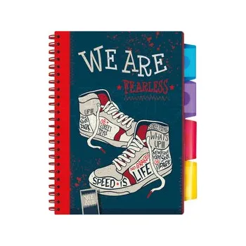 Sešit Argus Spirálový blok sešit s rozřaďovačem We Are Fearless A5