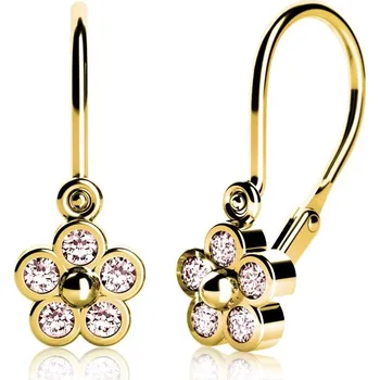 Náušnice Dětské náušnice - kytičky ze žlutého zlata s růžovými zirkony