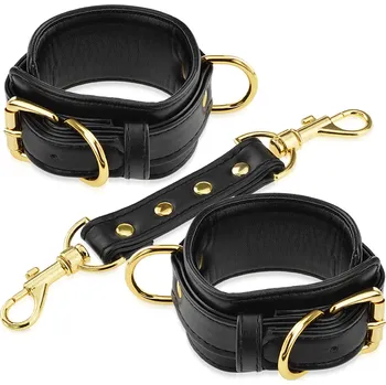 KOŽENÁ PEVNÁ POUTA NASTAVITELNÉ OKOVY NA RUCE S ODEPÍNACÍ KARABINKOU -