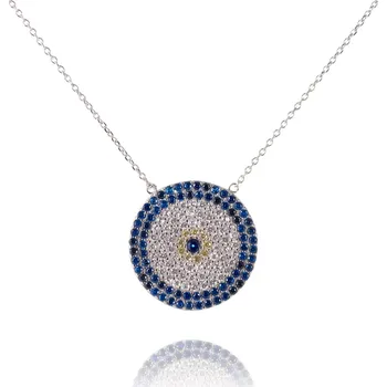 Náhrdelník Stříbrný náhrdelník s kruhovým přívěsem plným modrých a čirých zirkonů - Meucci SN021