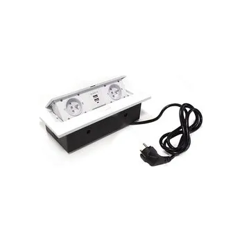 Nábytkové kování Zápustná zásuvka vyklápacia 2x 230V + 2x PORT+1x USB, . biela