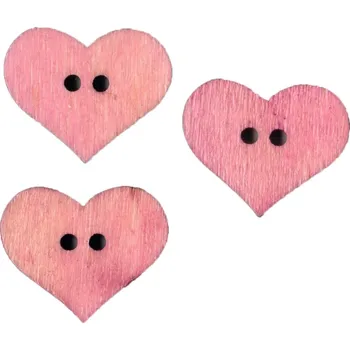 Knoflík Dřevěný Knoflík Srdce Sv. Růžový 16 x 19 mm (Dřevěný Knoflík Srdce Sv. Růžový 16 x 19 mm)