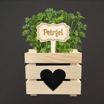 Stojan na květiny AMADEA Dřevěný zápich - cedulka na bylinky Petržel, výška 20 cm, český výrobek