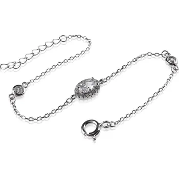 Náramek Stříbrný náramek s oválným zirkonem a drobnými zirkony okolo - Meucci SB149
