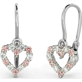 Náušnice Dětské náušnice z bílého zlata - srdíčka s růžovými a čirými zirkony