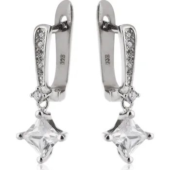 Náušnice Stříbrné náušnice se zirkonem ve tvaru kosočtverce - Meucci SE076