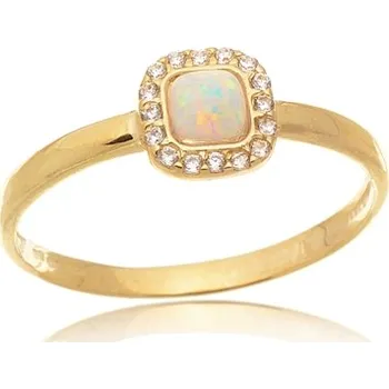 Prsten Dámský prsten ze žlutého zlata s opálem a zirkony PR0438F + DÁREK ZDARMA