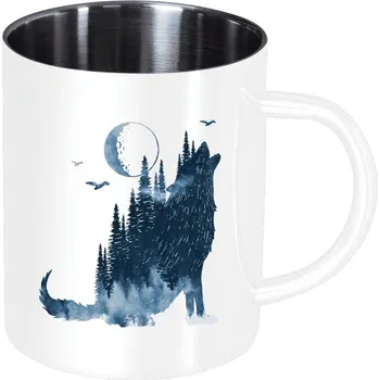 Nerezový hrnek Vlk v mlze