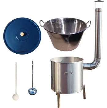 Kempingové nádobí Zabijačkový nerezový kotel 70 L + nerezová kotlina 56 cm + sada skleniček a vařečka