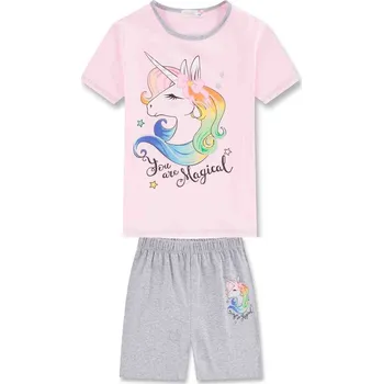 Dívčí pyžamo 98-110-Dívčí letní pyžamo KUGO- sv.růžovo-šedé