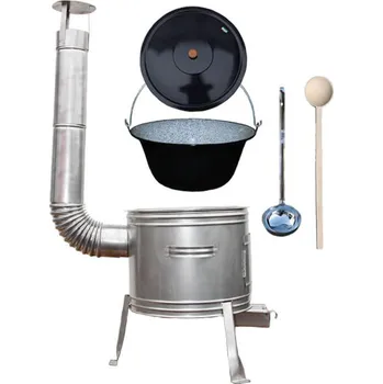 Kempingové nádobí Smaltovaný kotlík 30 L (1,2 mm) + nerezová kotlina 45 cm TOPLUX + naběračka a vařečka