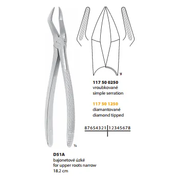 Kleště Medin Kleště extrakční D51A bajonetové úzké 18.2cm