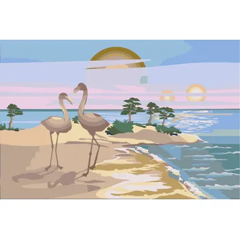 Malování podle čísel - Pelikáni na pláži Velikost: 40x60cm, Rámování: Pouze srolované plátno