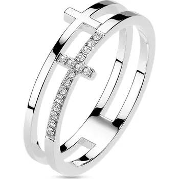 Prsten Šperky4U Dvojitý ocelový prsten s křížem - velikost 52 - OPR1871ST-52