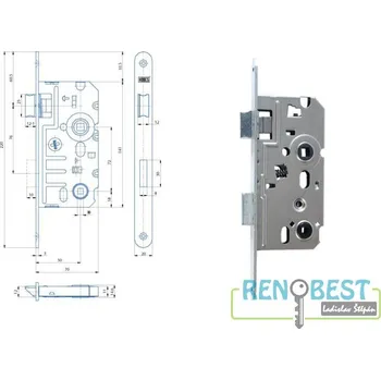 zadlabací zámek HOBES Zámek zadlabací K 242, rozteč 72 mm, zádlab 70 mm Provedení: Pro pravé dveře, Varianty: K 242