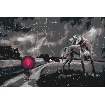 Malování podle čísel - Venčení v dešti Velikost: 40x60cm, Rámování: Pouze srolované plátno