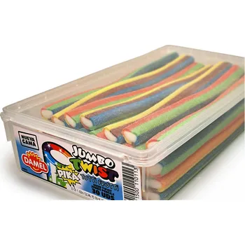 Bonbon Pendrek MAXI plněný JUMBO TWIST 55g - TUTTI FRUTTI - KYSELÝ (balení 30 ks) (tlusté plněné pendreky / sweet filled sticks)