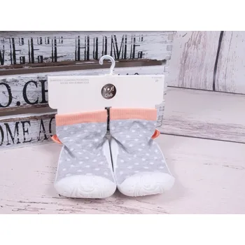 Dívčí bačkory Ponožkoboty capáčky barefoot bosé bačkůrky ponožky s gumovou stélkou YO OB135 šedé s lososovou mašličkou velikost: 24