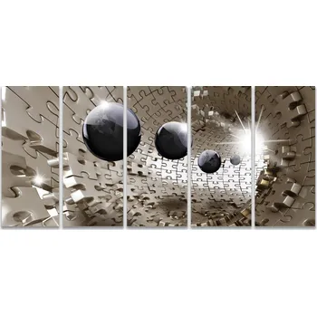 Obraz Malvis ® Obraz trojrozměrné zlaté puzzle Velikost: pětidílný obdélník - 100x45 cm