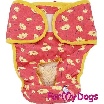 Obleček pro psa FOR MY DOGS Hárací kalhotky pro fenky PANTIES RED, červeno-žluté Velikost: 52 až 61 cm