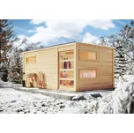 finská sauna KARIBU HYGGE (86314) s předsíní (Sauna pro 3 osoby, stěna 38 mm, vnější rozměry 508 x 276 x 210 cm.)