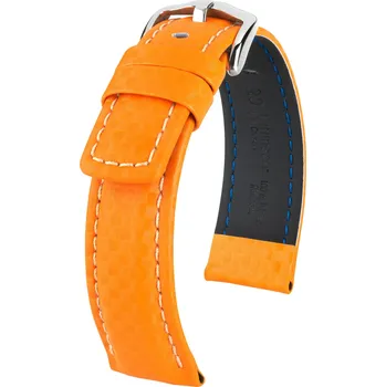 Řemínek na hodinky Kožený řemínek Hirsch Carbon L 02592076-2, oranžový, teletina, délka L, Quick Release