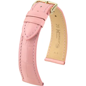 Módní doplněk Kožený řemínek Hirsch London M 04307122-1, růžový, aligátoří kůže, délka M, Quick Release