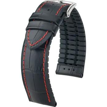 Módní doplněk Kožený řemínek Hirsch George L 0925128052-2, černý, teletina/přírodní kaučuk, délka L, Quick Release