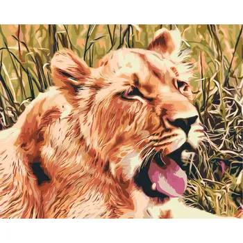 Malování podle čísel - Lvice na louce Velikost: 40x50cm, Rámování: Pouze srolované plátno