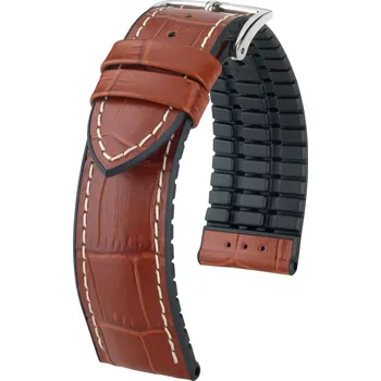 Módní doplněk Kožený řemínek Hirsch George L 0925128070-2, hnědý, teletina/přírodní kaučuk, délka L, Quick Release