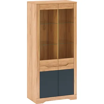 Policová skříň Tempo Kondela Vitrína H, dub craft zlatý/grafit šedá, FIDEL