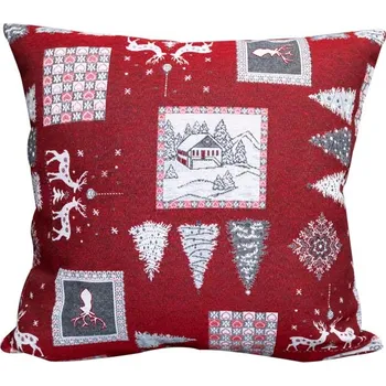 Povlak na dekorativní polštářek Povlak na polštář červený, šedo-bílý vánoční motiv, 45x45 cm