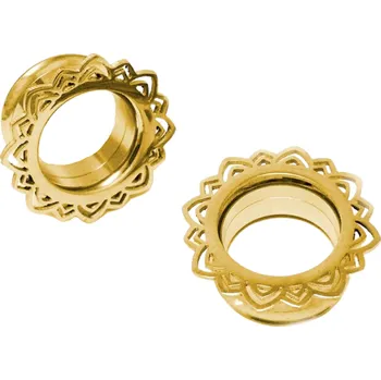 Náušnice Atreya Zlatý ocelový tunel zdobený Velikost: 14 mm