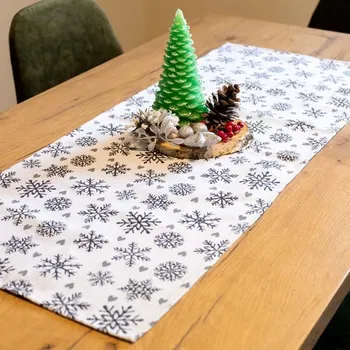 Vánoční dekorace Štola bílá, šedé vločky, 40x100 cm