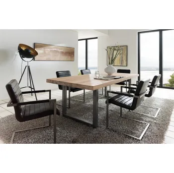 Jídelní stůl HAHNHOLZ Jídelní stůl - (dub-ocel) Objednat v délce: 200 cm, šířka: 100 cm, výška: 80 cm