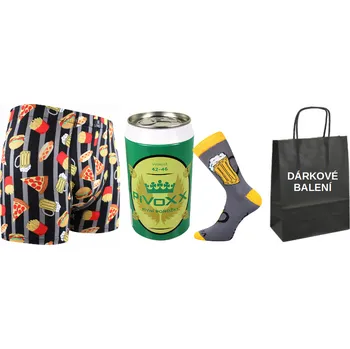 Pánská móda Lonka® Pánské ponožky LONKA PivoXX v plechovce + boxerky LONKA Kevin fastfood ponožky 42-46 + boxerky XXL