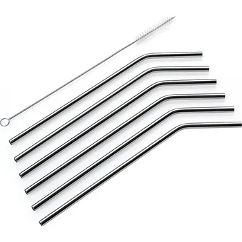 Cilio STEEL Nerezová brčka zahnutá 6 ks s čistícím kartáčkem