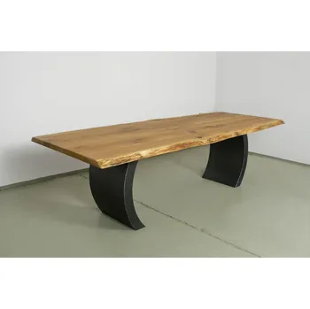 Jídelní stůl HAHNHOLZ Dubový jídelní stůl se zahnutými ocelovými líci Objednat v délce: 140 cm, šířka: 100 cm, výška: 60 cm