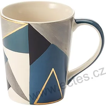 ChaCult CASPIAN keramický hrnek s modrými, šedými a bílými trojúhelníky 300ml