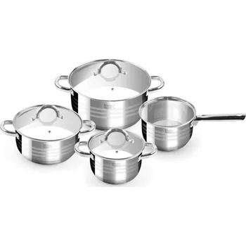 Sada nádobí Nerezové hrnce se skleněnými poklicemi, objem 6,5 L, 3,8 L, 2 L, 2 L