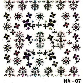 NehtyShop 3D černé nálepky s barevným kamínkem