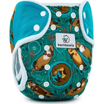 Plenkové kalhoty Bamboolik SVRCHNÍ KALHOTKY DUO INVERZNÍ (PATENTKY), ZAMILOVANÉ VYDRY + TYRKYSOVÁ