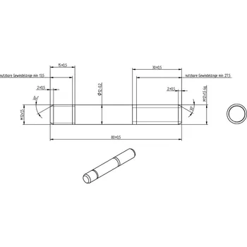 Přívěs Čep závitový svorník - šteft do bubnu KNOTT 200x50 10" FITZEL