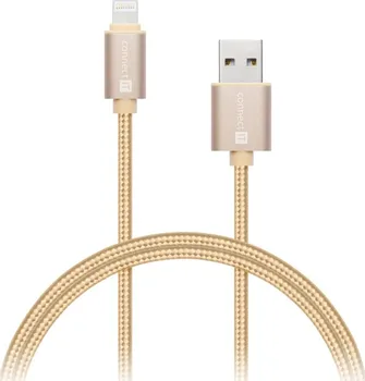 Datový kabel connect IT Wirez Premium Metallic Lightning - USB 1 m zlatý