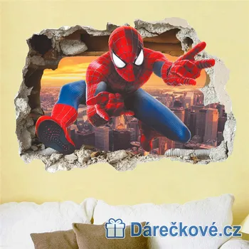 Samolepící dekorace Spiderman v rozbité zdi, samolepka na zeď, vel. 70x50cm